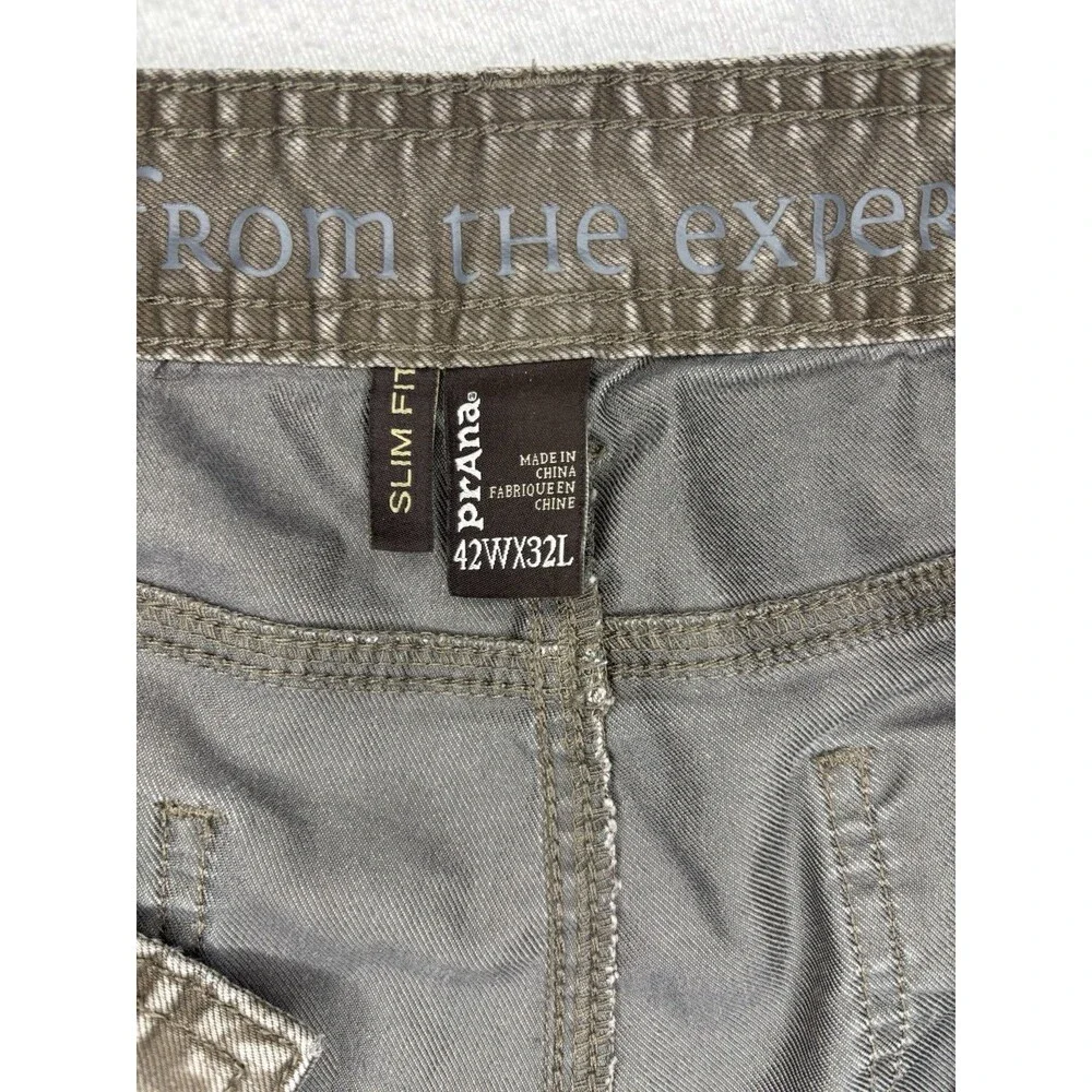 PrAna Slim Fit Pants Mens 42x32 Brown Excellent‎ Organic Cotton Breathe Hiking